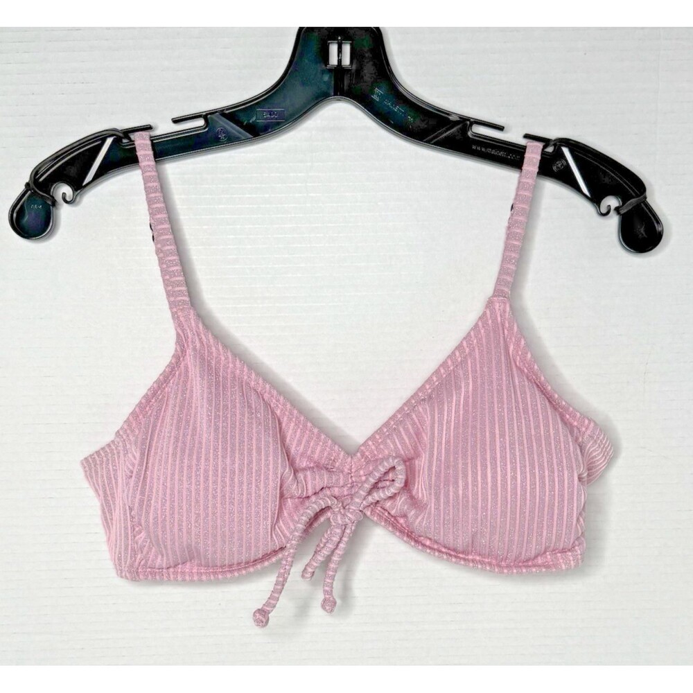 Xhilaration Pink Silver Metallic Sparkle Ribbed Bikini Swim Top Jr Size XL NEW!